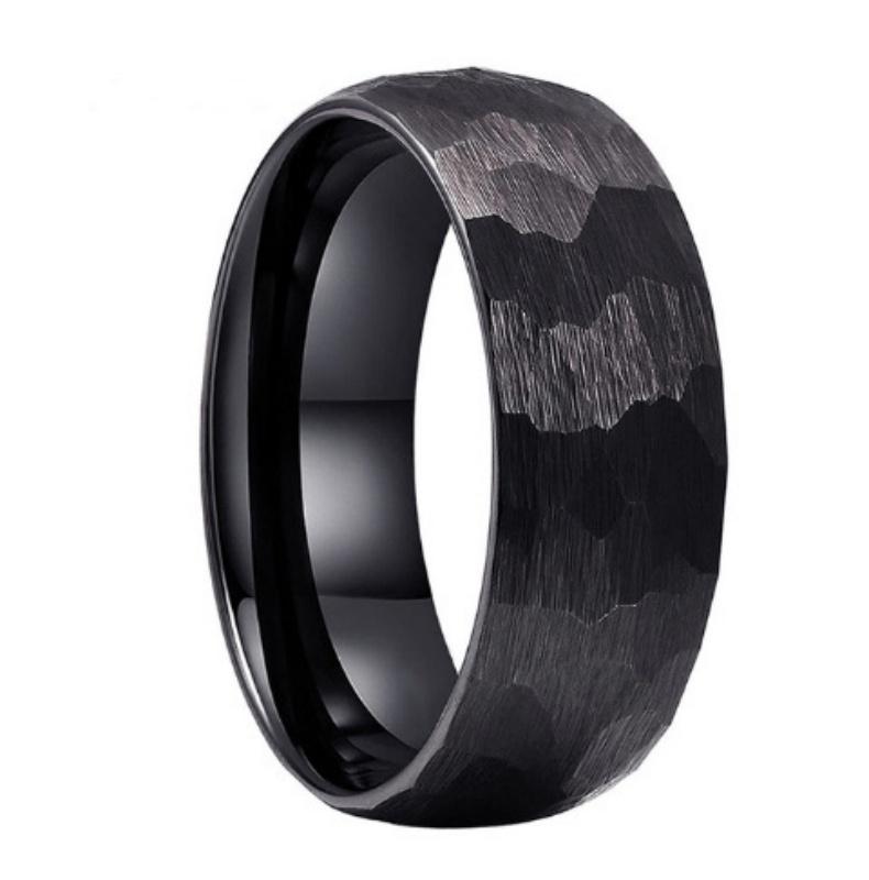 Black Stainless Steel Couple Ring Fashion Hammered Multi-faceted Titanium Rings for Men Women Wedding Engagement Jewelry