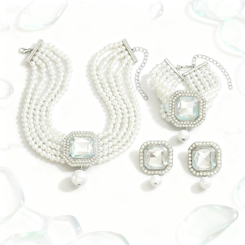 Gioielli: Set di Gioielli Completo con Collana, Orecchini, Bracciale, Anello Super Scintillante con Frange di Diamanti Set di Gioielli da Sposa