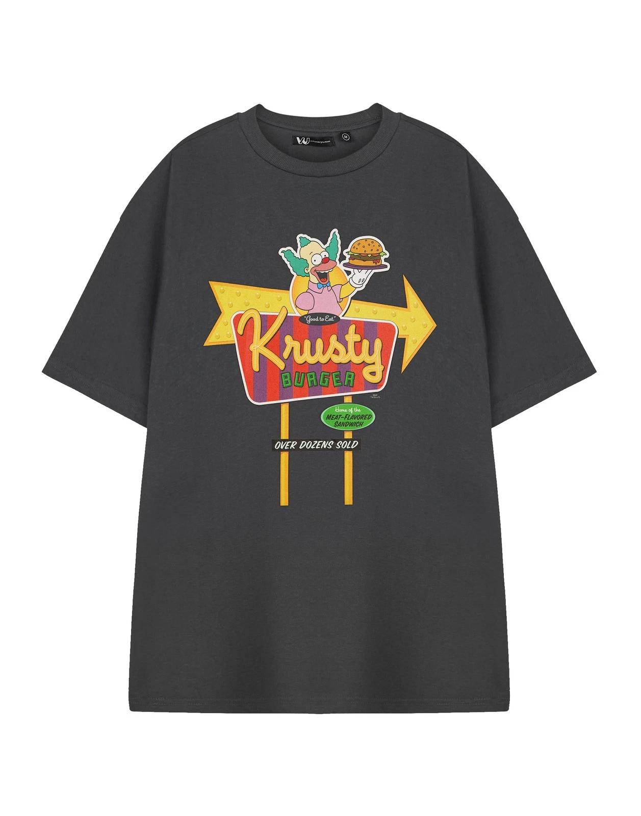 The Simpsons Grey Krusty Burger Short Sleeved 100% Cotton T-shirt Mens Tees Top Mens 3XL