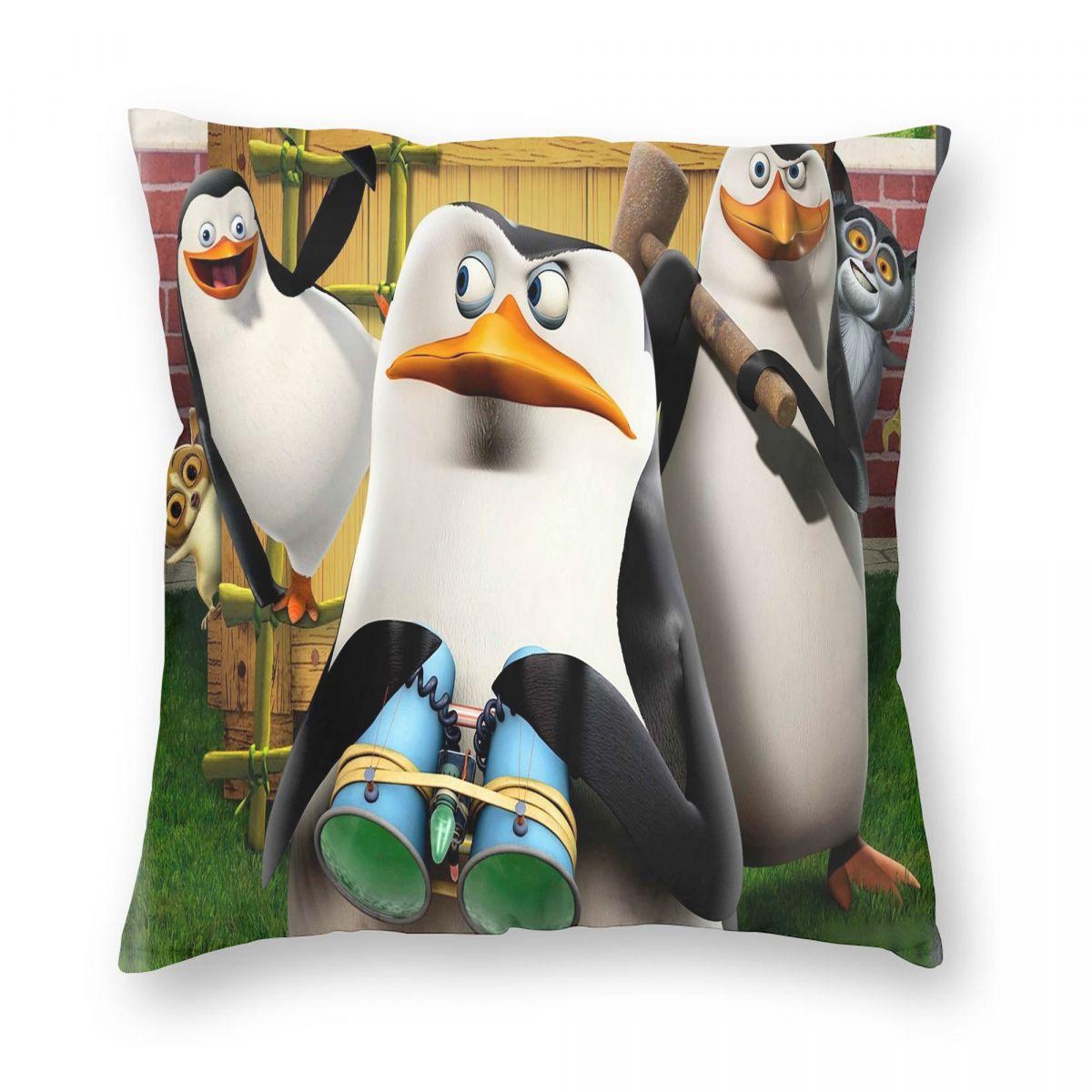 Pose Penguins Of Madagascar Square Pillowcase Pillow Cover Cushion Throw Pillow for Home Sofa Living Room 12x12Inch