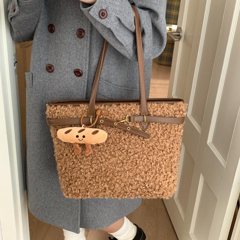 Coffee Lamb Woolen Handbag Designer Faux Fur Shoulder Bag Brown Bolsa Feminina Large Capacity Top Handle Tote Big Shopper Bags