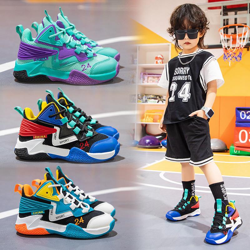 Boys Basketball Shoes 2025 New Children's Mesh Breathable Sports Shoes Boys Casual Shoes Middle and Older Children's Running Shoes Tide