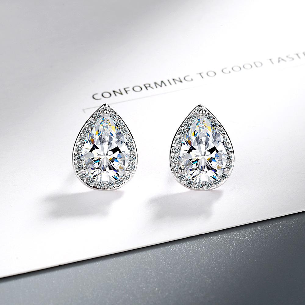 Серьги-гвоздики в OL-стиле из стерлингового серебра с крупными цирконами AAA в форме капли воды для женщин, роскошные свадебные серьги, Brincos