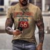 Herren Rundhals Oberteil Vintage Kurzarm Europäischer und Amerikanischer Print Route 66 Buchstaben T-Shirt