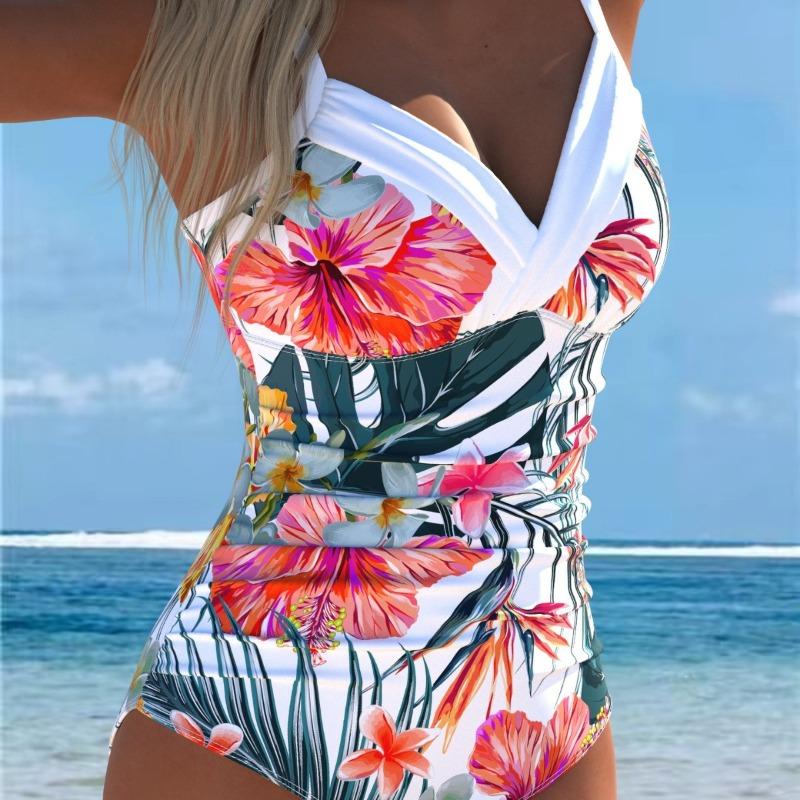 2026 New European and American Printed One-piece Swimsuit Women's Beach Hot Spring Sexy Swimsuit