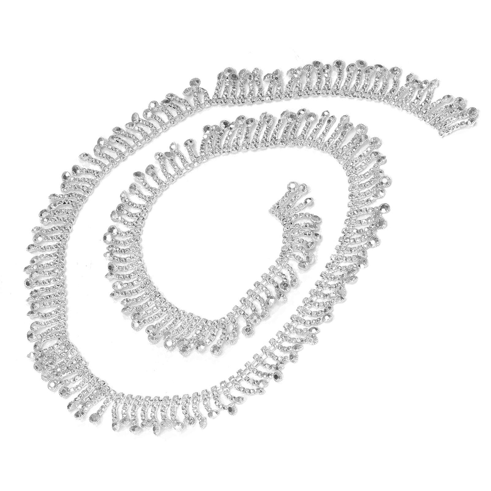 

Rhinestone Tassel Chain Round Shape 2.2cm Width Fashion Tassel Design Arbitrary Clipping Garment DecorSilver White