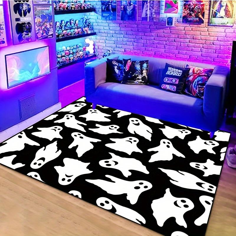 Halloween Ghost Pattern Area Rug Non-Slip Machine Mat for Indoor Living Room Retro Bedroom Durable Rectangle Carpet Decorate