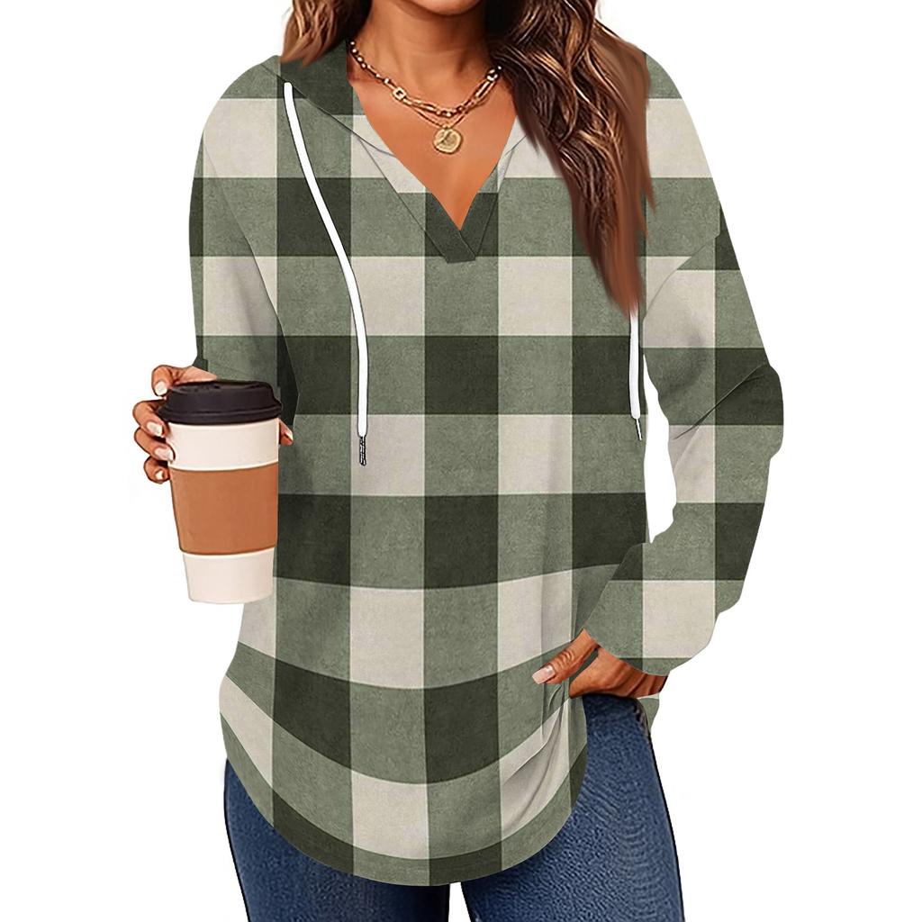 Damenmode Kapuzenpullover V-Ausschnitt Langarm Geblümter Kordelzug Lässig Locker Pullover Tops