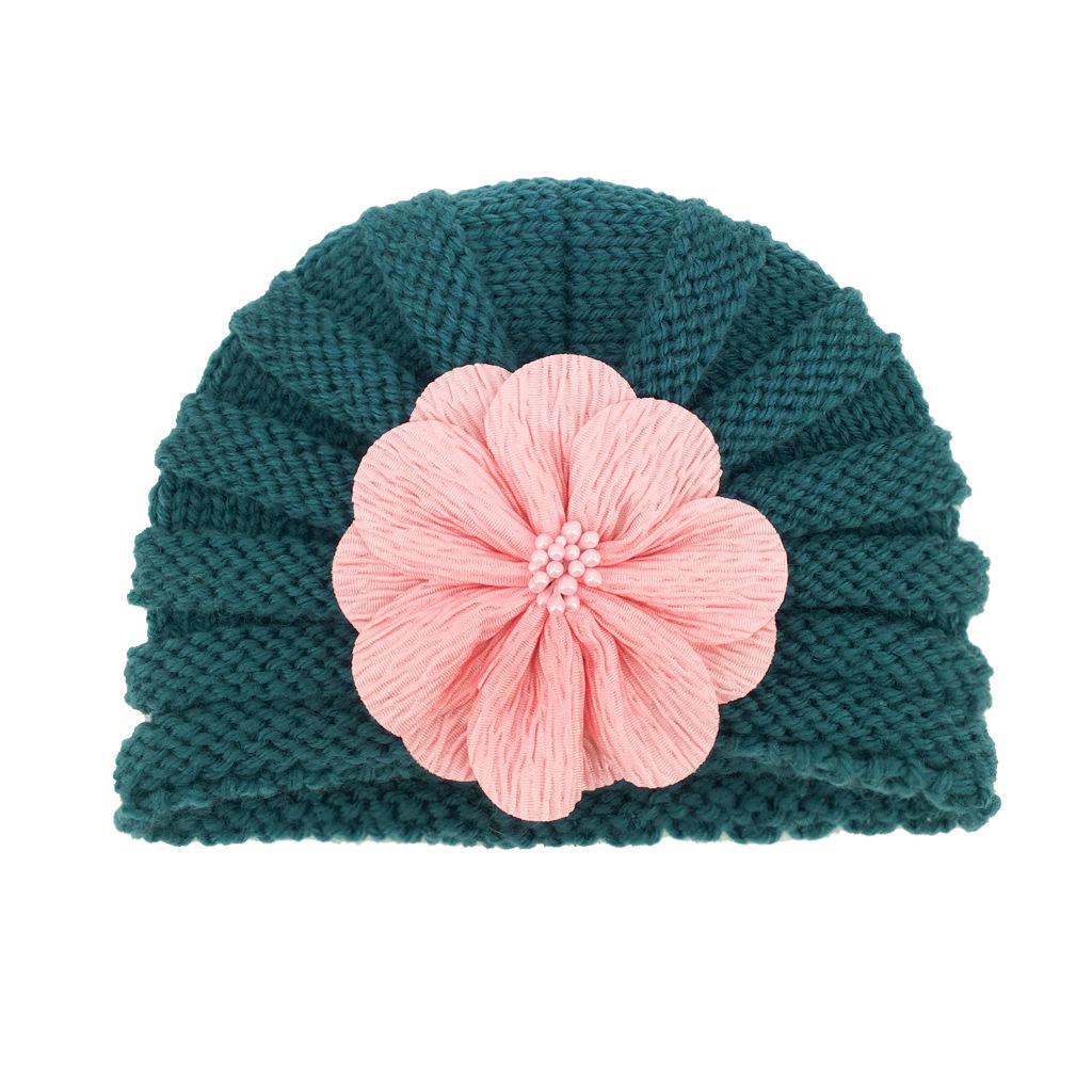 European & American Children's Knitted Woolen Hat with Flower - Warm Baby Hat for Autumn & Winter