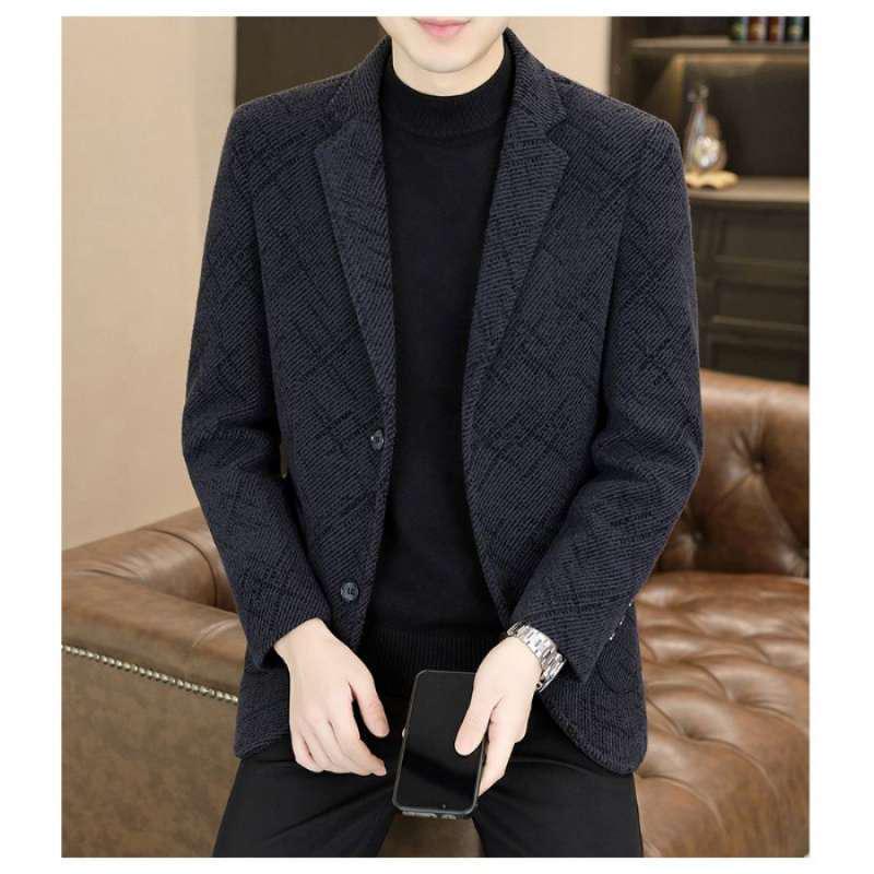 Мужской однобортный блейзер в полоску из бархата Осень/Зима 2026: Модный, Повседневный и Универсальный Короткий Костюм. L чёрный