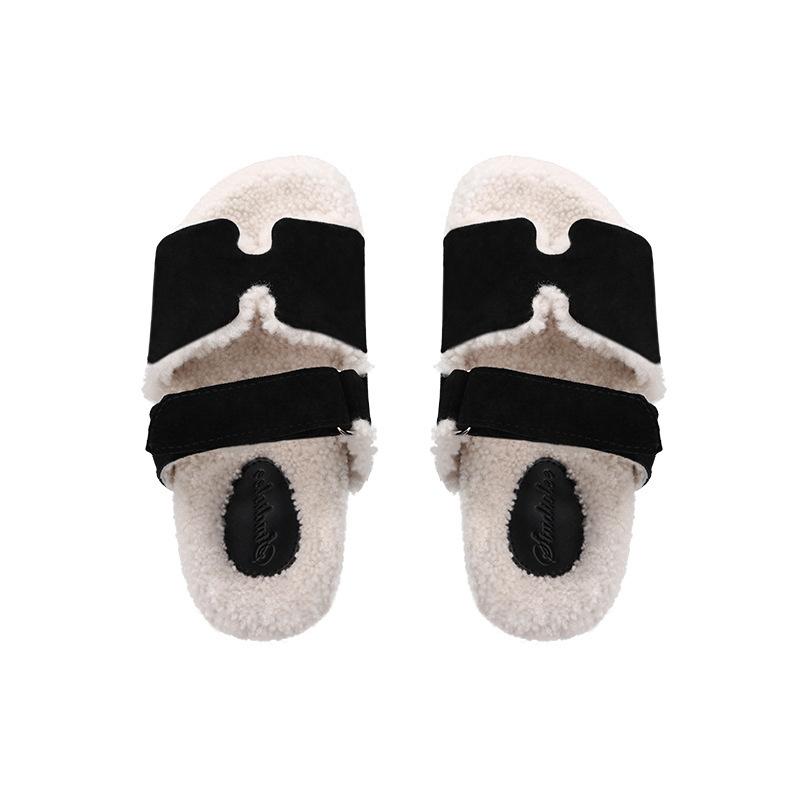 

Липучка овечья толстоподошвенные пушистые тапочки для женщин носить 2025 осень и зима новый мех интегрированный цветовая гамма обувь второго дяди 40 чёрный