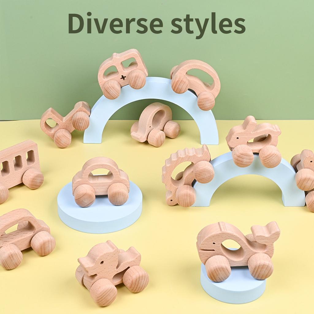 Wood Animal Car Toy Easy Grip for Baby Inertia Push Car Toy for Toddler Fine Motor Skill Exercise Fun Learning Toy
