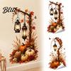 Fall Harvest Party Decorations Autumn Pumpkin Street Lamp & Maple Leaves Wall Sticker Waterproof PVC Indoor Outdoor Festive Ornaments Decal
