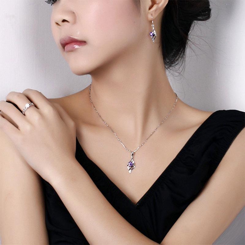 925 Sterling Silver Angel Feather Necklace, Korean and European Style Jewelry, Crystal Gifts, Christmas.