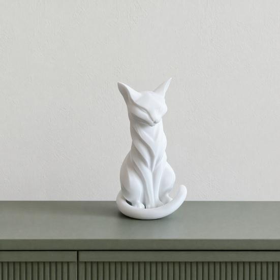 Cat Sculpture, 3D Printed Matte White Desktop Decor with Artistic Lines, Home Ornaments for Shelf Display, Minimalist Decor Gift for Cat Lovers