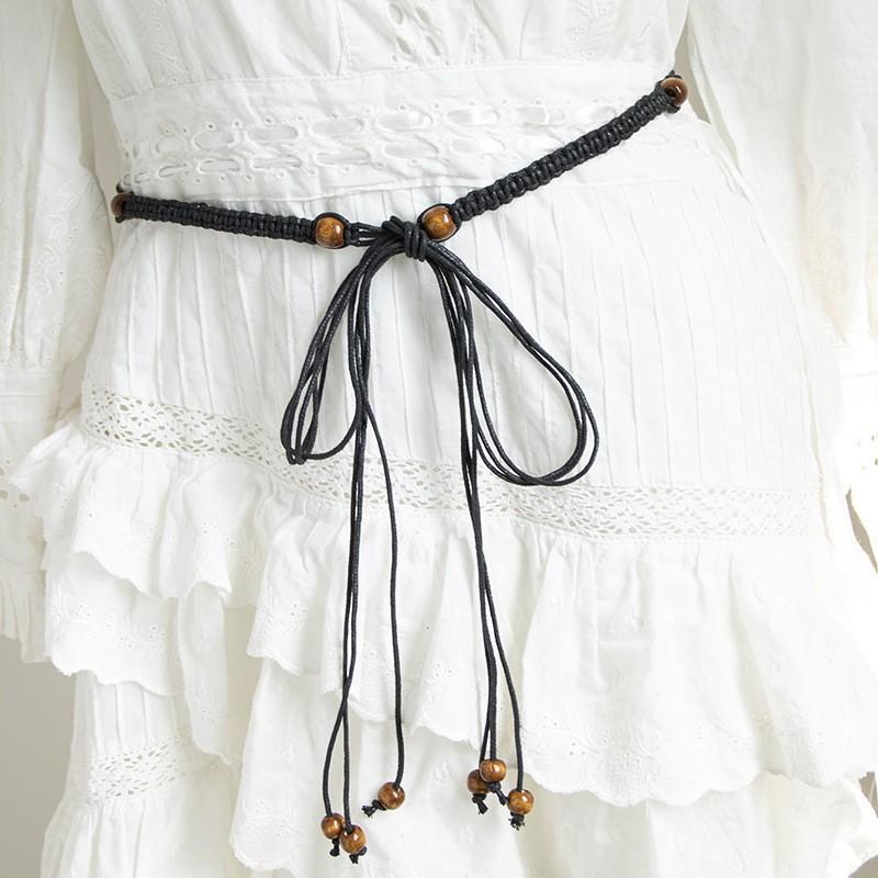 Bohemian Ethnic Design Genuine Leather Waist Rope For Women With Handmade Tie Knot