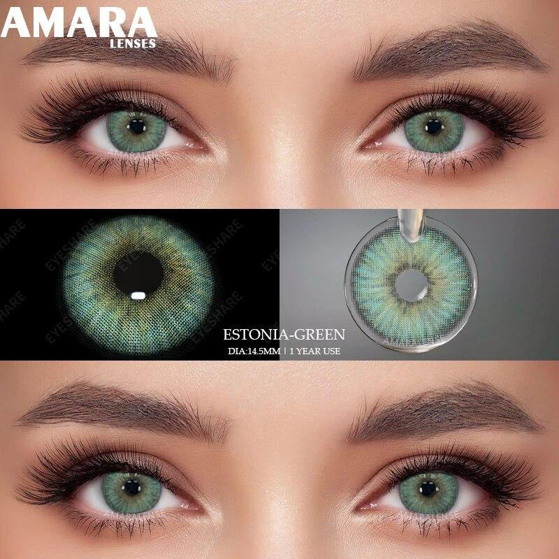 AMARA Blue Colored Contact Lenses for Big Eyes Fashion Lenses Cosmetic Soft Eye Beauty Pupils with Lens Case Exclusive Styles