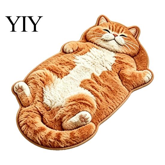 Easy to Clean Bedroom Rug Cozy Cat Shaped Floor Rug, Plush Cartoon Area Mat, Soft Whimsical Pet Themed Cover Crystal Velvet Decorative for Bedside And