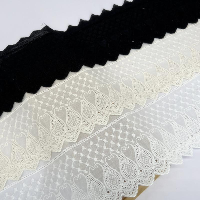 2Meters/lot 11 Cm Wide Palace Gourd Embroidery Pure Cotton White Apricot Black Lace Clothing Sofa Curtain Fabric Lace DIY