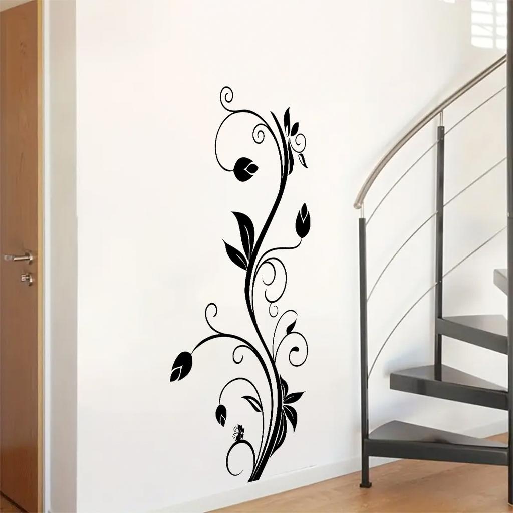 Black Flower Wall Sticker for Living Room Bedroom Wall Decoration Self-Adhesive