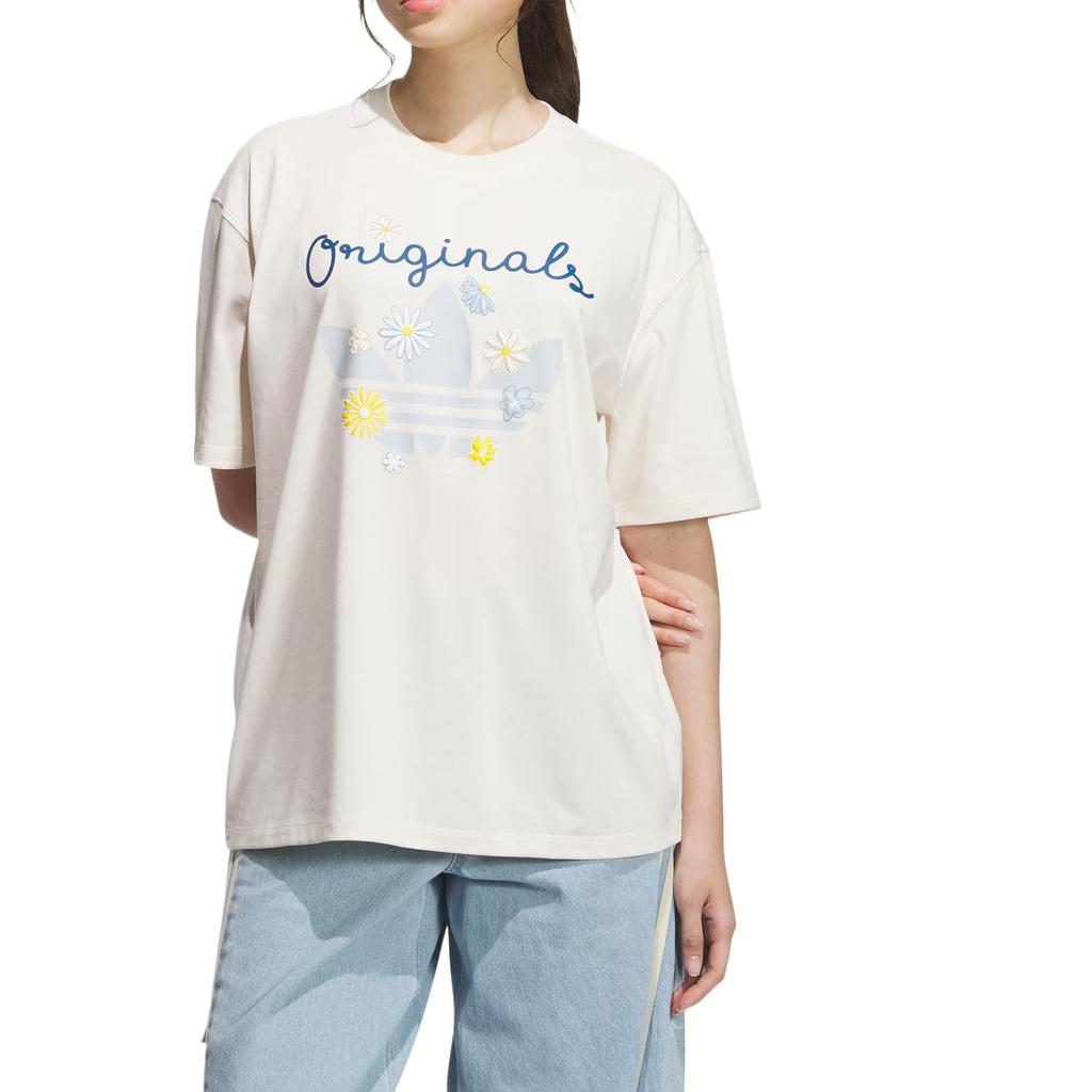 adidas Originals Graphic Comfortable Casual Simple Versatile Moisture-Wicking Short Sleeve T-Shirt Women Tops Pink White KB8958