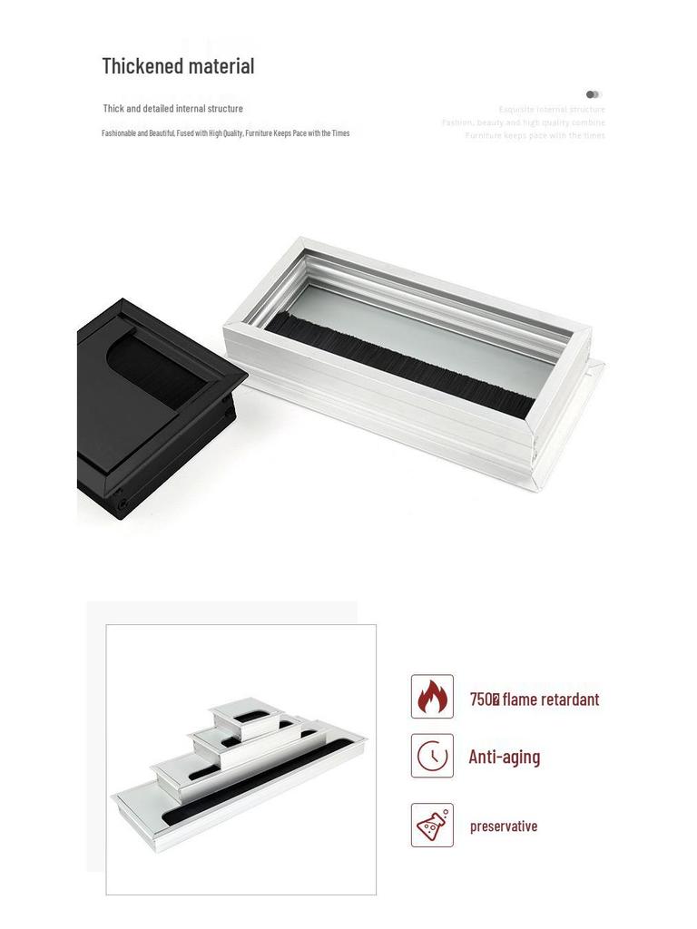 Aluminum Office Desk Cable Cover with Bristles - Sound-Dampening Rectangular Wire Organizer