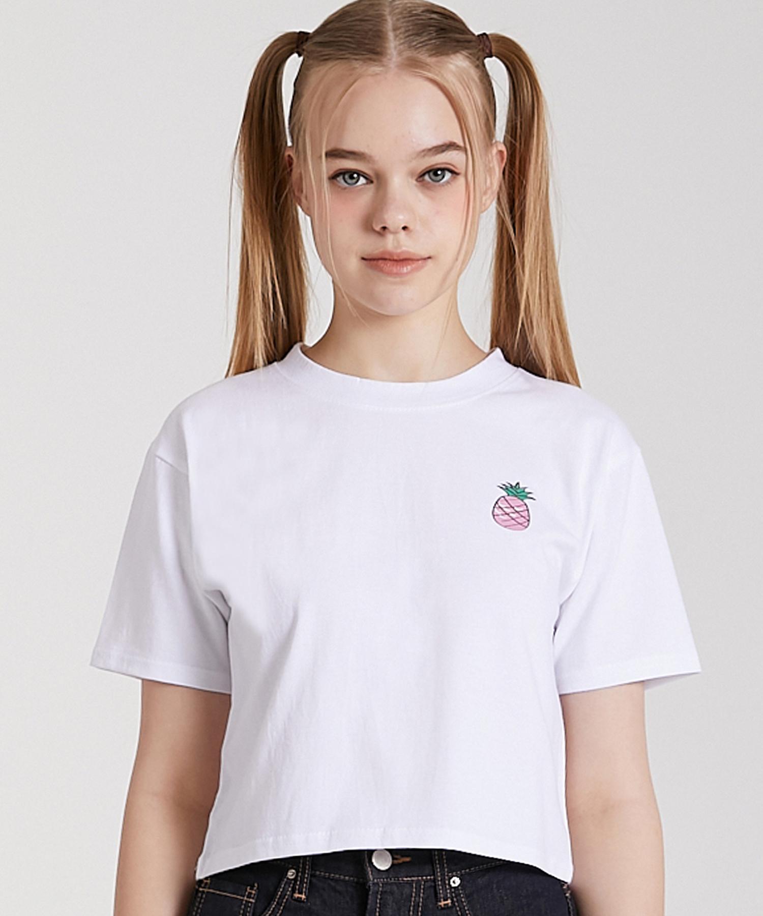Pink Pineapple Symbol Cropped T-Shirt_White White/Free