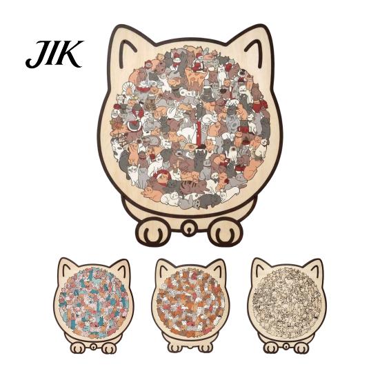Home Office Shelf Ornaments Colored Cat Shaped Wooden Jigsaw Puzzle, Creative Desktop Ornament, Unique Animal Shape Educational Puzzles for Kids Wood