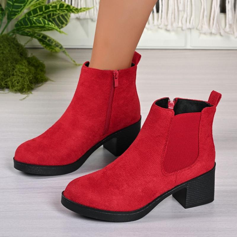 New Fashion Women's Block Heel Booties Autumn New Round Toe Suede Side Zip Platform Anti-Slip Wear-Resistant Single Boots42