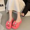 Muffin Versatile Bow Fairy Cool Slippers Girl 2025 New Summer Wear Thick Bottom Rhinestones Beach One-Flip
