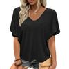 Loose Fit V Neck Short Sleeve T Shirt Casual Lightweight Wrinkled Texture Summer Top for Women Comfortable Everyday Wear