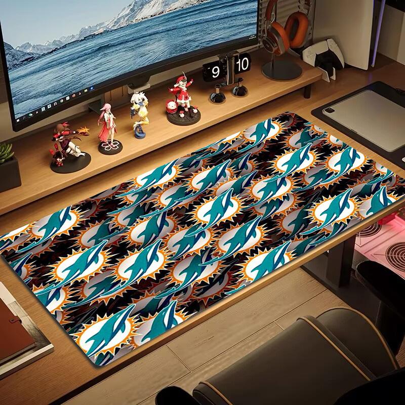 Miami Dolphins Logos Color Mouse Pad Large Gaming Table Cushion Non-slip Laptop Tablet Big Mousepad XXL Mat Mini PC Playmat With Lock edge