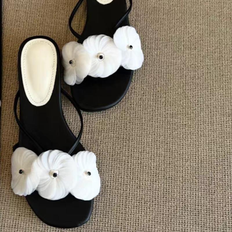 Flower Women Slippers Flats Beach Dress Shoes Summer Sandals 2025 New Casual Flip Flops Open Toe Sport Slides Mujer Sandalias