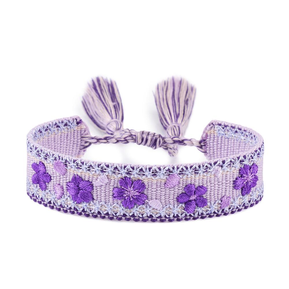 Floral Embroidery Woven Bracelet: European & American Style with Lily, Cherry Blossom, Rose