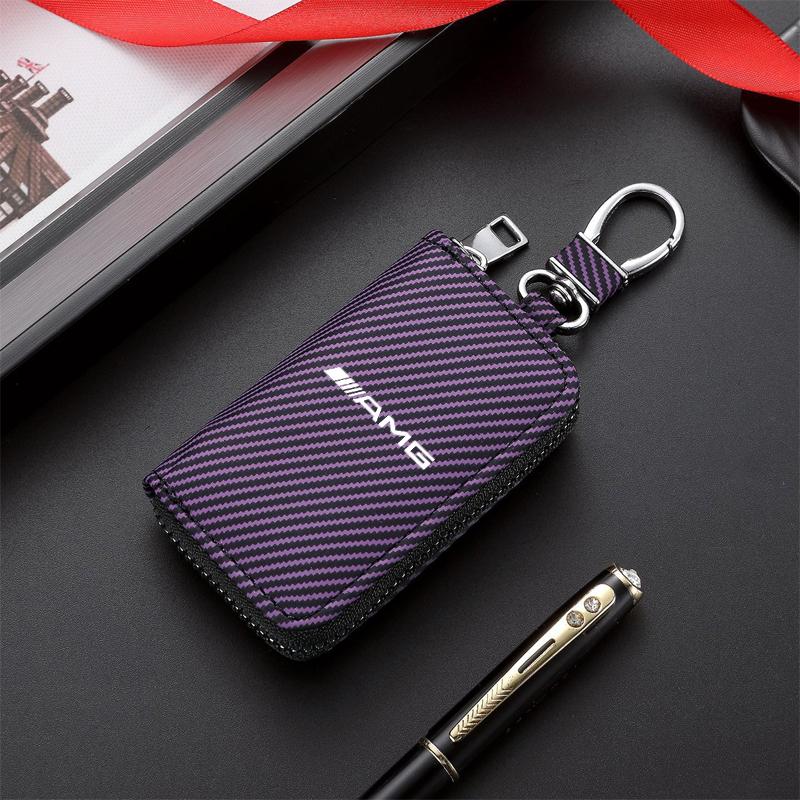 

Carbon Fiber Car Key Zipper Bag Gift Badge Keys Case For Mercedes Benz AMG W204 W205 W203 W211 W212 W213 W201 W210 W124 W126 GLE фіолетовий