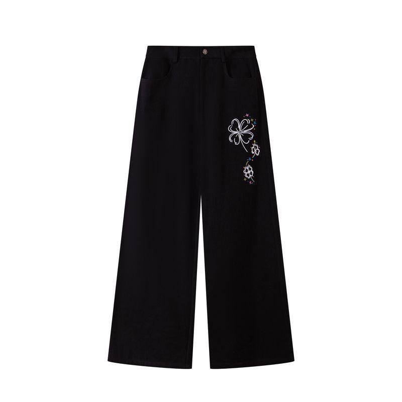 

Thelight Original Design Lucky Four-Leaf Clover XINGX Colored Dots Embroidered Black Straight Wide-Leg Pants Women 2025 Autumn Black L