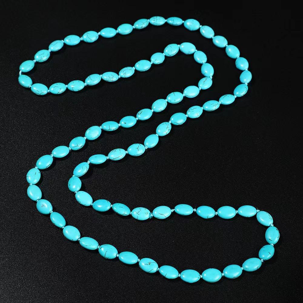 Original Design 47 Inch Hand-Knotted Turquoise Long Necklace, Bohemian Chic Layering Statement Piece, Y2K Revival Ethnic Handmade Jewelry Gift