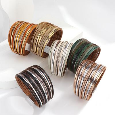 Δερμάτινο βραχιόλι Boho λεπτής λωρίδας πολλαπλών στρώσεων για γυναικεία κοσμήματα Unisex