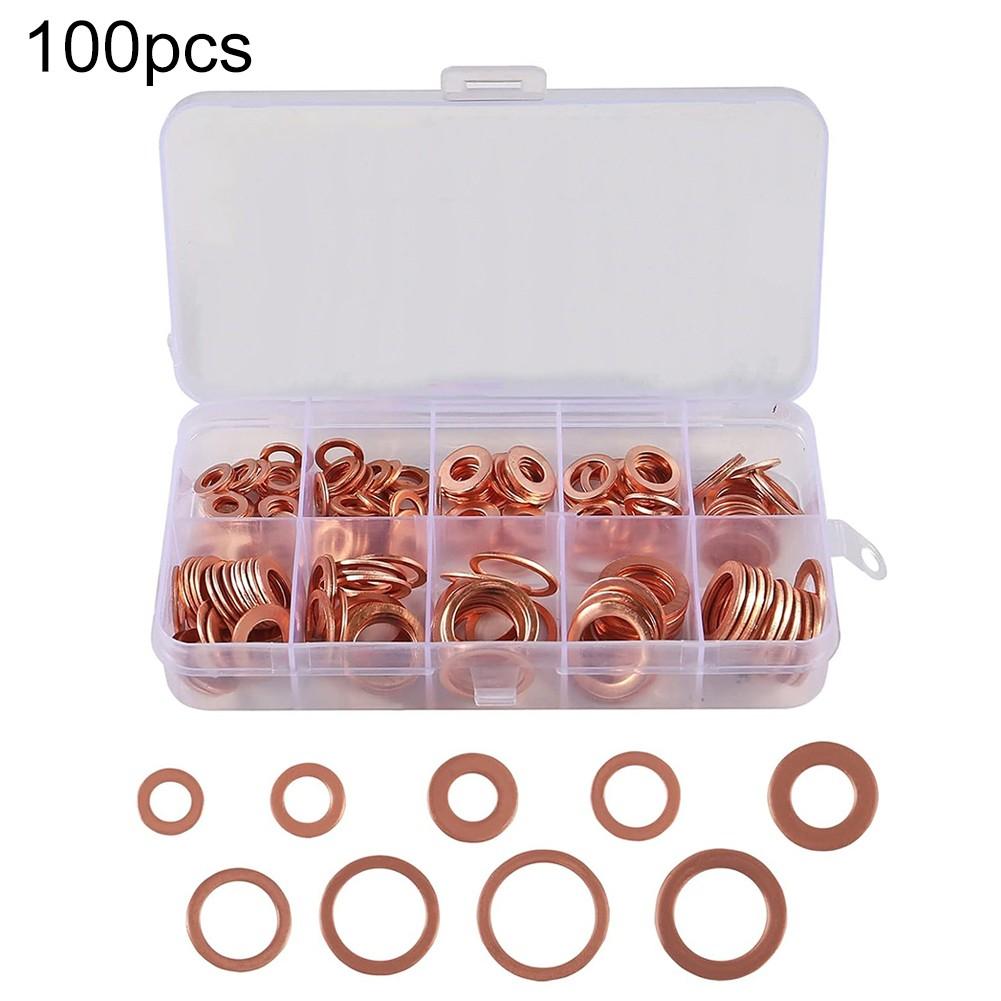 

Copper Washer Flat Ring Seal Gasket Set Heat Resistance 50pcs