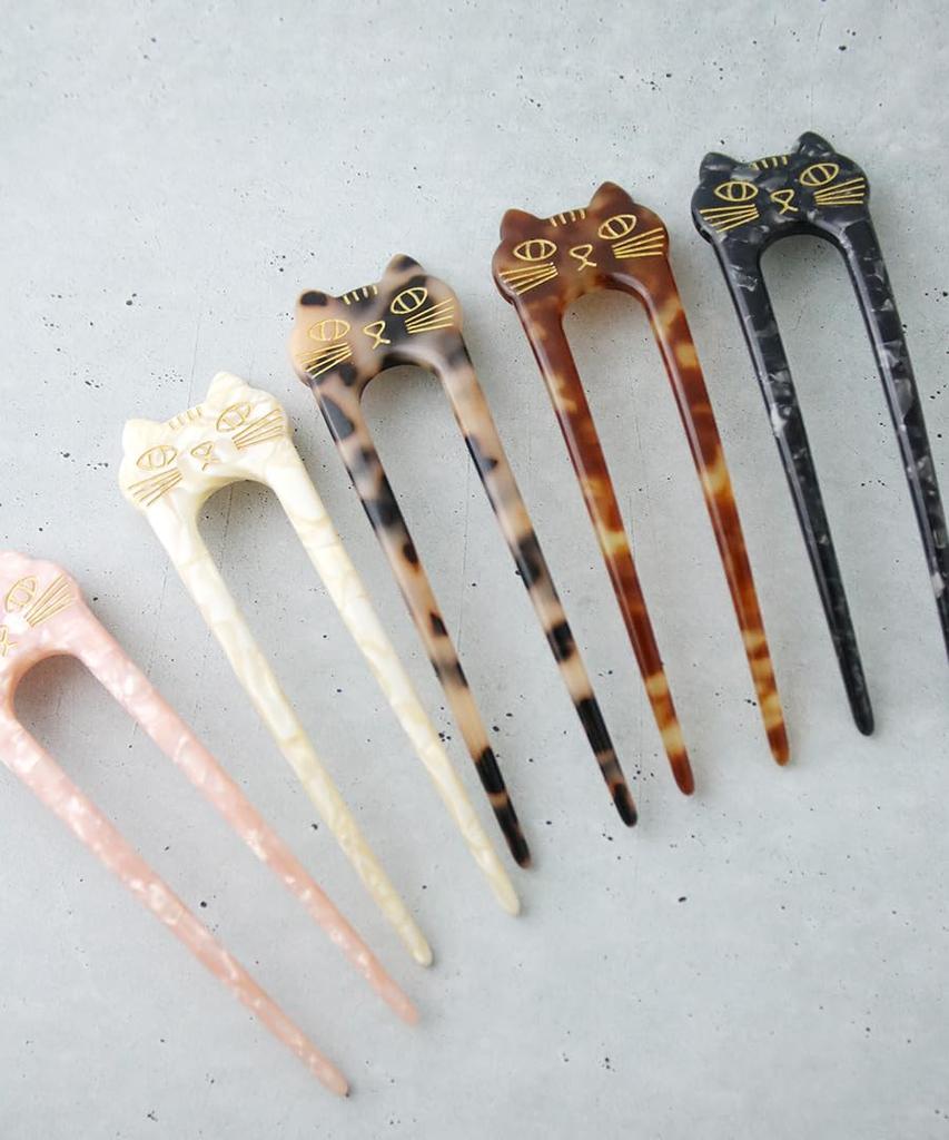 [VINGTAINE] Marble Pattern Cat Kanzashi (Hairpin) - Two-pronged Kanzashi, Tortoiseshell Style, Marble, Japanese Style Hair Accessory for Women