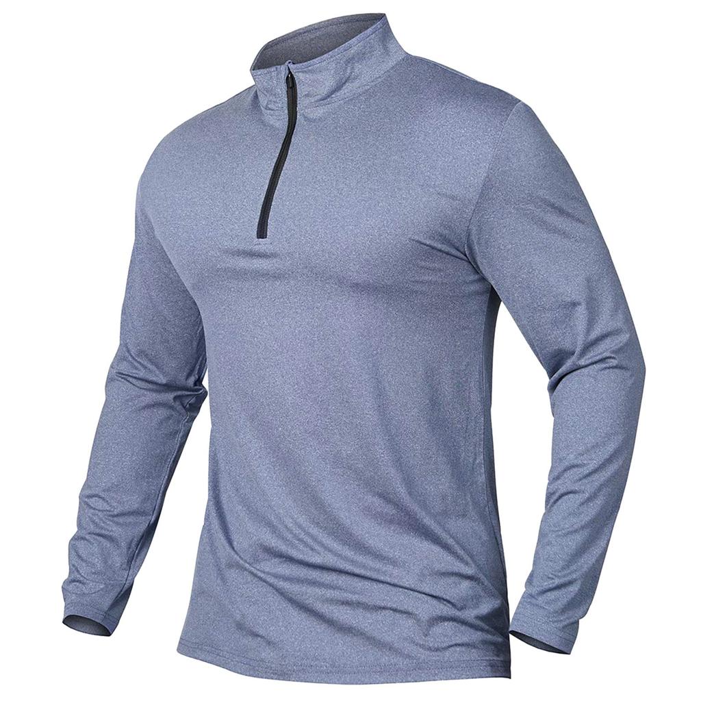 Men'S Active Sports Shirts Soild Quarter Zip Long Sleeve Running Pullover Tops Outdoor Sweatshirt Summer Breathable Shirt