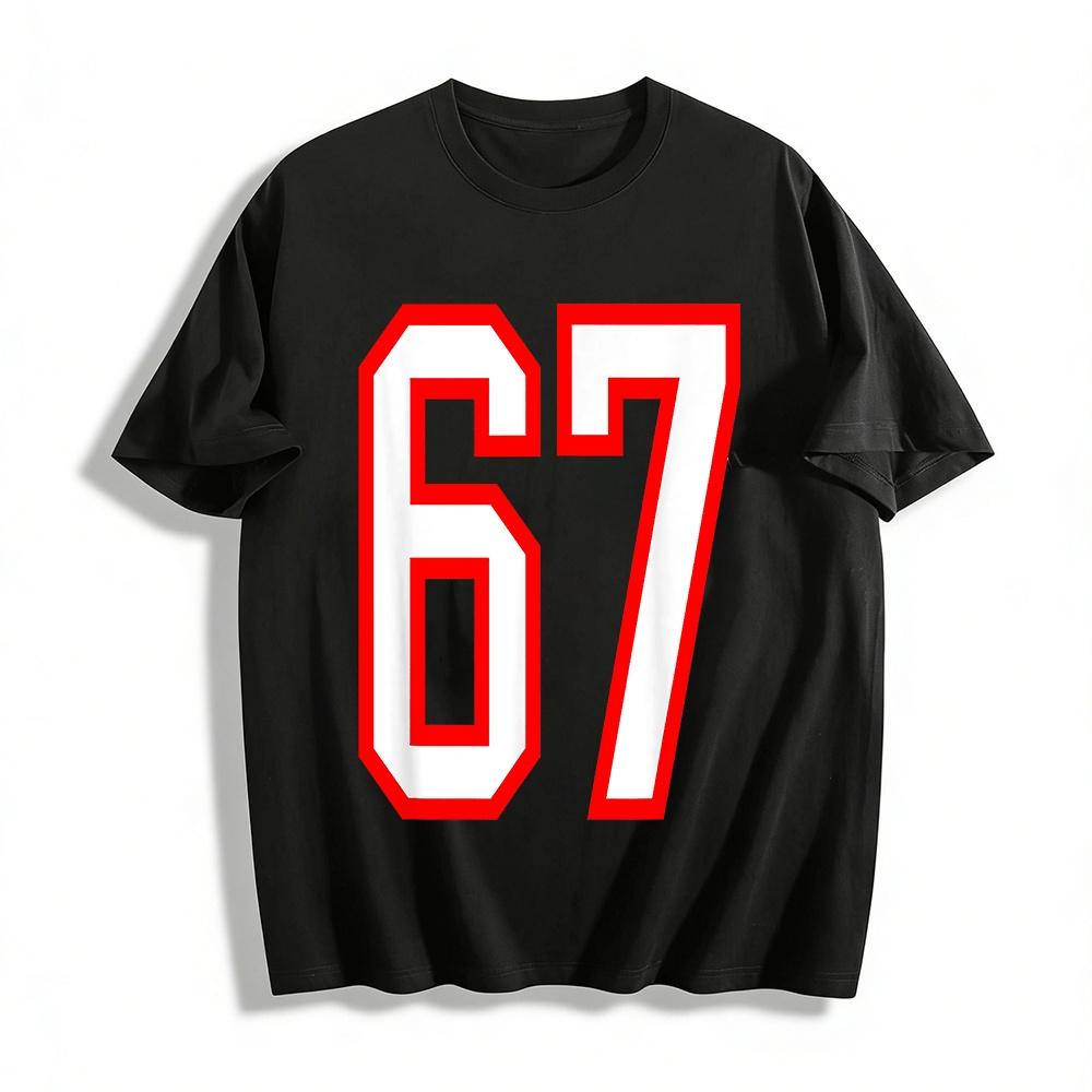 Vintage Style Number 67 Print Casual Short Sleeve T-Shirt Unisex Pure cotton T-shirt XXS