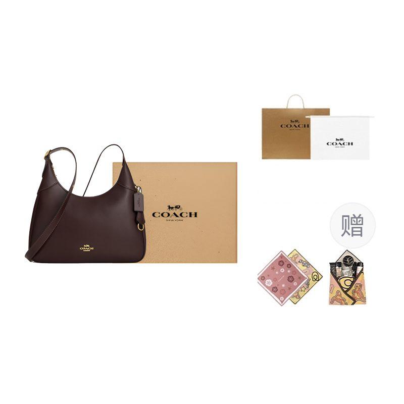 Coach Ella Calfskin Underarm Shoulder Bag Large Women's Dark Coffee Color CCE48-IMXAL
