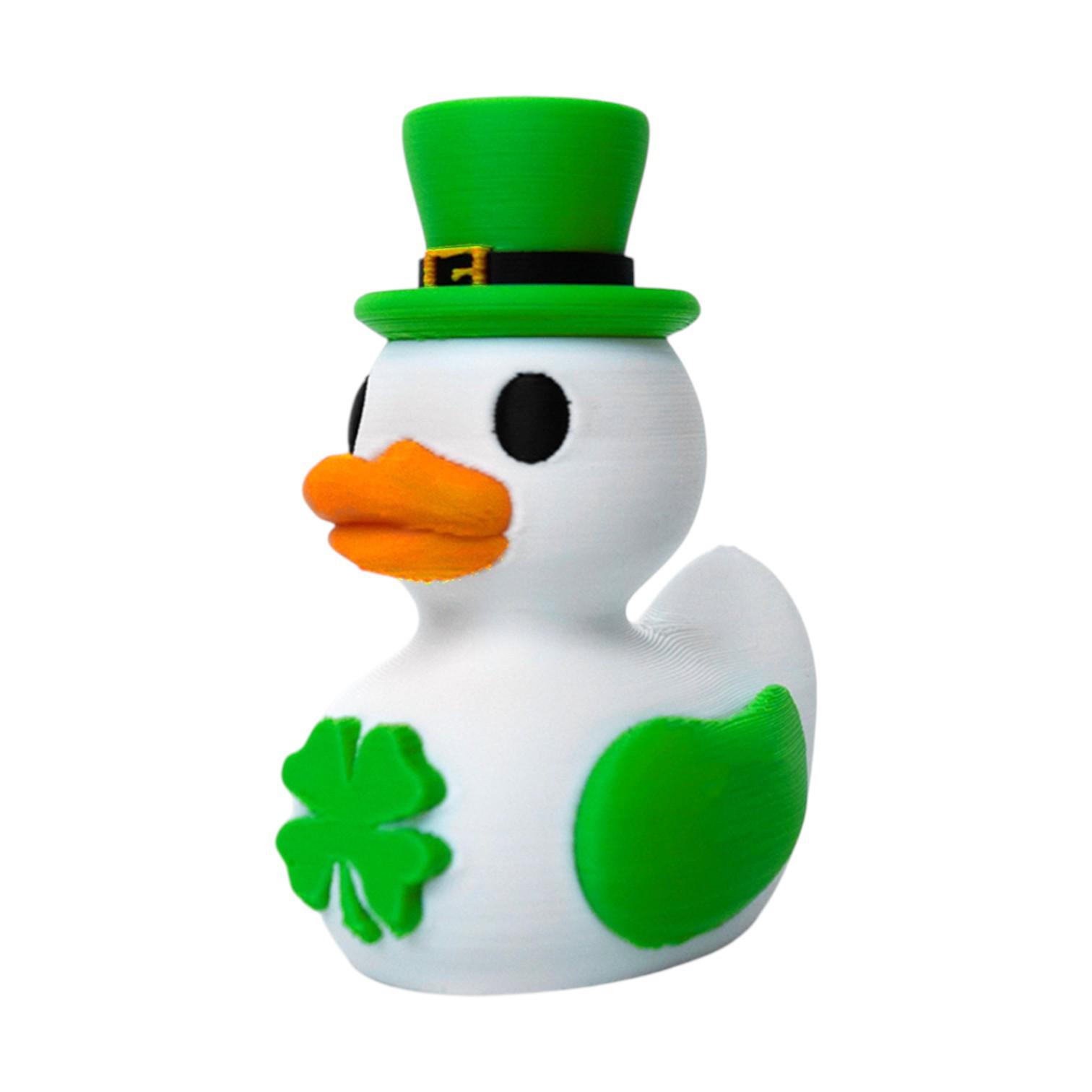 

3D Printed Four-leaf Clover Duck Figurine - Cute Desktop Ornament White-Green