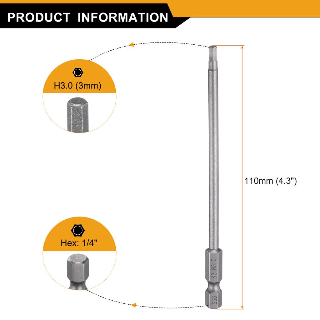 1/3/5pcs Magnetic Hexagonal Driver Socket Screwdriver Bits Metric Flat Tip 1/4" Hex Shank Hex Head Drill Bit 110mm