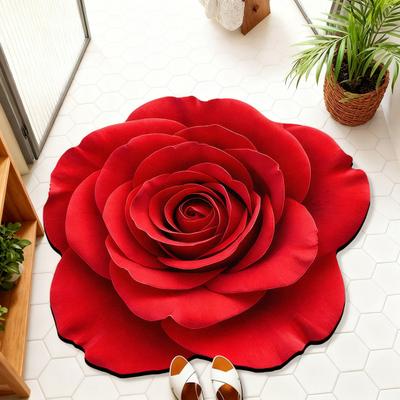 Floor Mat Irregular Shape Quick-Drying Floral Doormat Anti-Slip Backing Easy Maintenance Soft Cozy Rug Bathroom Decor