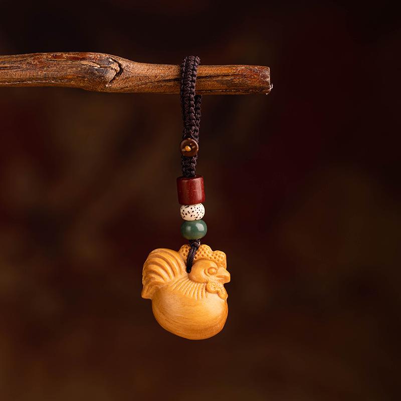 Sandalwood Zodiac Keychain: Rat, Ox, Tiger, Rabbit, Snake, Horse, Sheep, Monkey, Rooster, Dog, Pig, Dragon Car Pendant