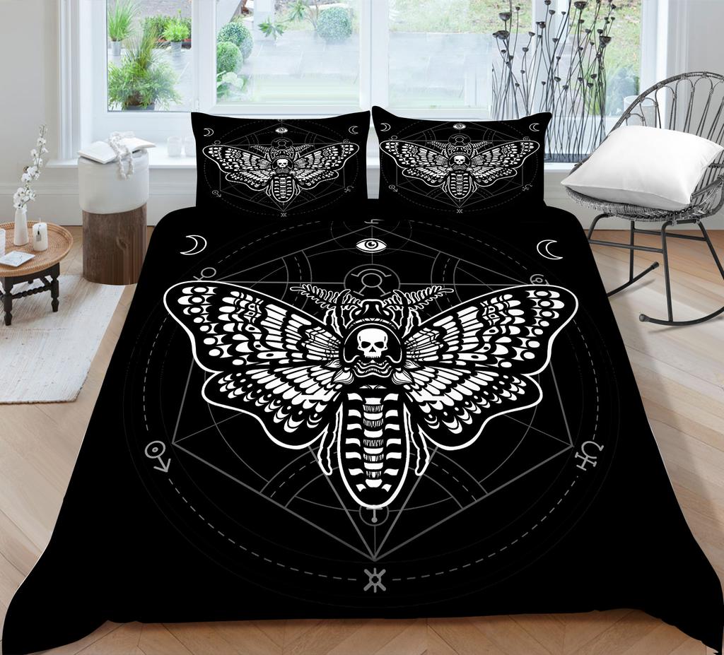 Moth Skull Digital Printing Polyester Quilt Cover Pillowcase Two Or Three Piece Set Polyester Fabric
