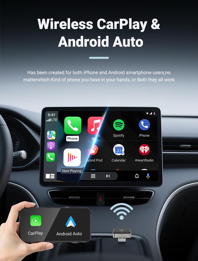 New 2 In1 Wired To Wireless CarPlay Android Auto Adapter For OEM Car Stereo With USB Dongle Smart Mini Box Plug And Play Blueto