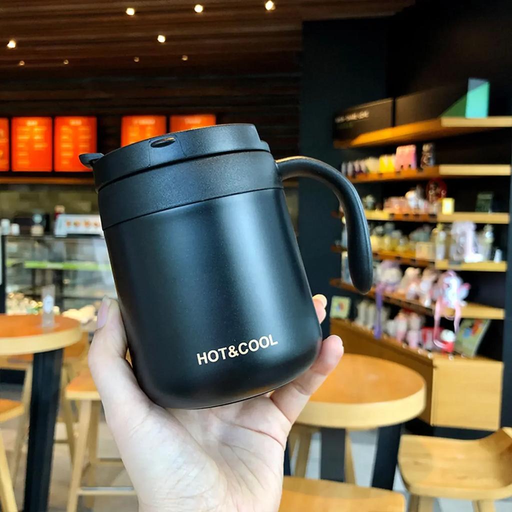 1pc 350ml/500ml Stainless Steel Coffee Thermos Mug Cold and Hot Thermal Water Bottle with Handgrip Office Vacuum Flask Tea Cup